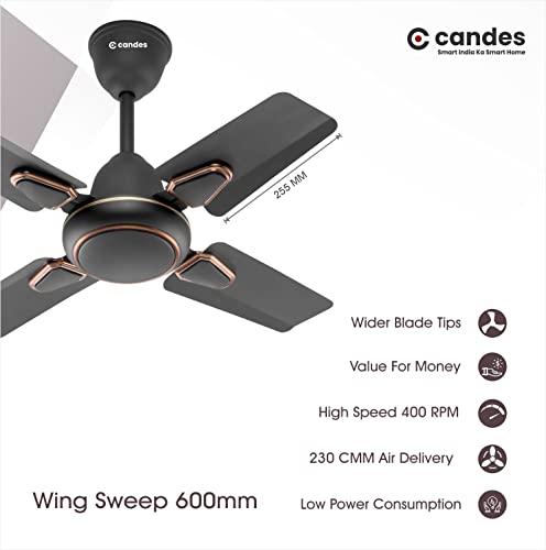 Candes Brio Turbo 600 mm / 24 Inch High Speed 4 Blade Anti-Dust Ceiling Fan, 405 RPM, Suitable for Kitchen/Veranda/Balcony/Small Room (Pack of 2, Coffee Brown)