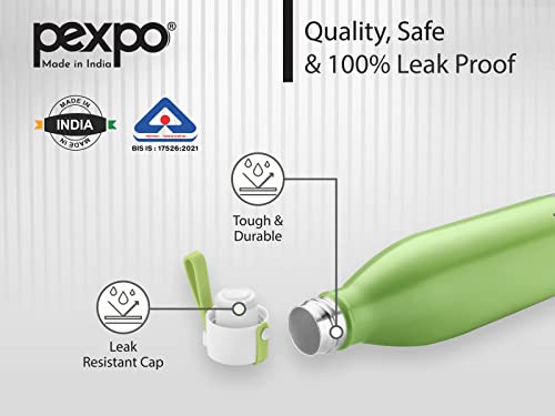 Pexpo Stainless Steel Hot and Cold Vacuum Insulated ISI Certified Flask, 500ml, Green, Espresso | Lightweight & Keeps Drinks Hot/Cold for 24+ Hours