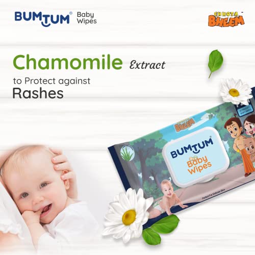 Bumtum Baby Chota Bheem Gentle Soft Moisturizing Wet Wipes With Lid | Aloe Vera & Chamomile Extracts | Paraben & Sulfate Free (Pack of 3, 72 Pcs. Per Pack)