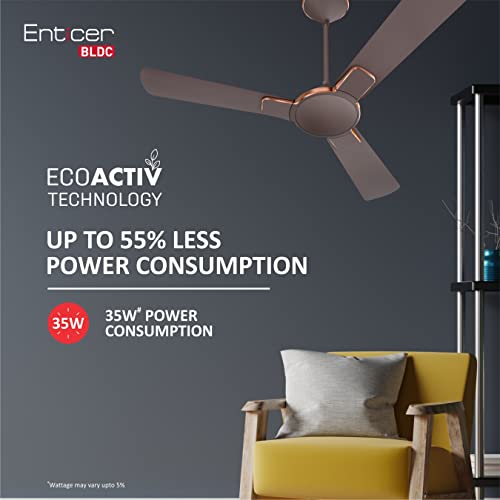 Havells Enticer Decorative BLDC 1200mm Energy Saving with Remote Control 5 Star Ceiling Fan (Brown LT Copper, Pack of 1)