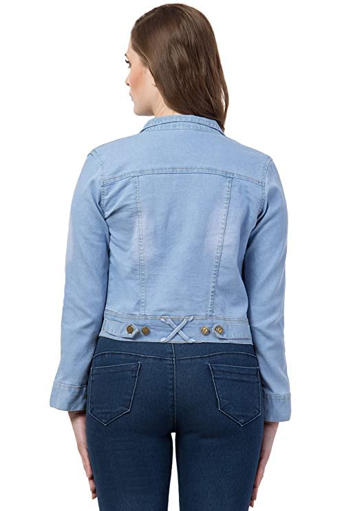 FUNDAY FASHION Full Sleeve Blue Solid Women's Denim Jacket (X-Large, New Light Blue)