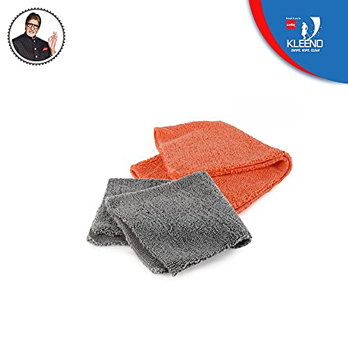 Kleeno by Cello Versatile Microfiber Cloth, 2pc, Grey and Orange