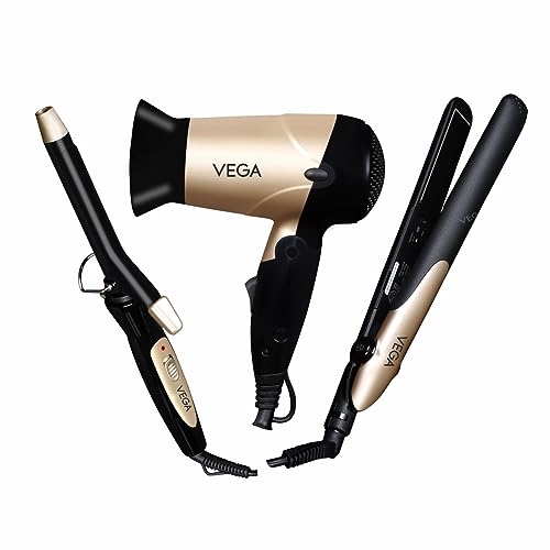 VEGA Miss Versatile Styling Set Straightener, Curler & Dryer Gift Combo (VHSS-03)Black