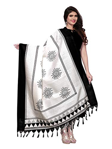 Satrani Women's Printed Art Silk Dupatta (12FDT558_White_One Size_White_One Size)