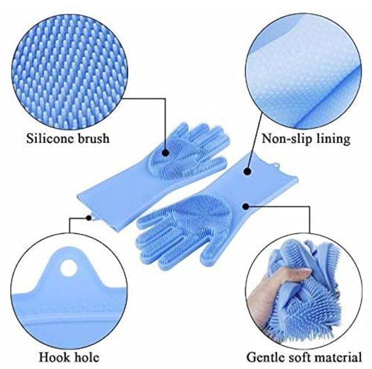 Gloves-Silicone Dish Washing Gloves,Silicon Cleaning Gloves,Silicon Hand Gloves for Kitchen Dishwashing and Pet Grooming,  Heat Resistant Gloves