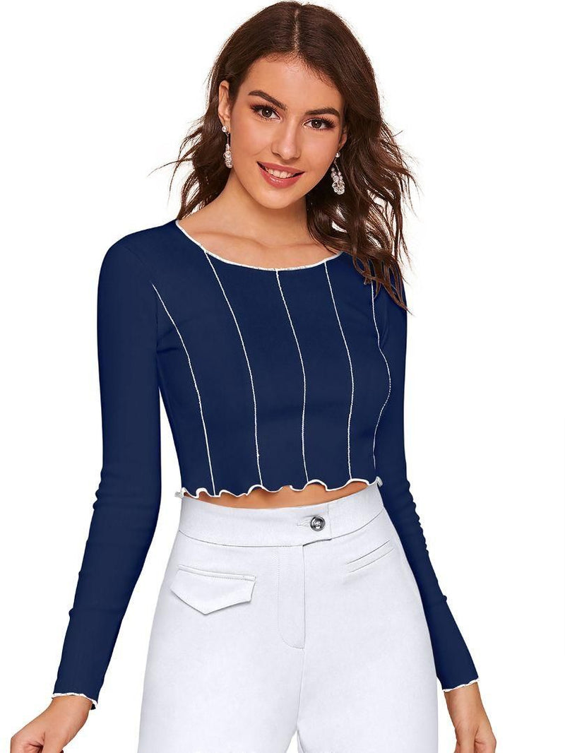 Women's Polycotton Stripe Fitted Crop Top