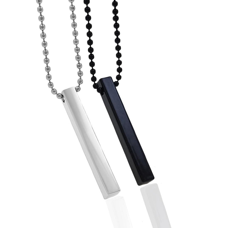 Stylish Silver- Black 3d Vertical Bar Cuboid Stick Locket Pendant Necklace Silver, Rhodium Alloy Locket Set