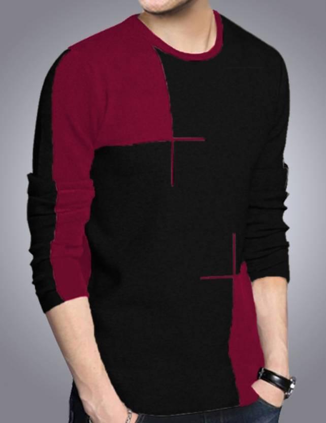 Cotton Color Block Full Sleeves Mens T-Shirt