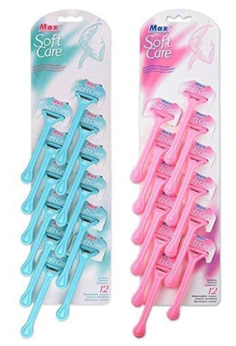 Max Soft Care Disposable Razor For Men And Women (set Of 12) (blue Or Pink) (random Colour)
