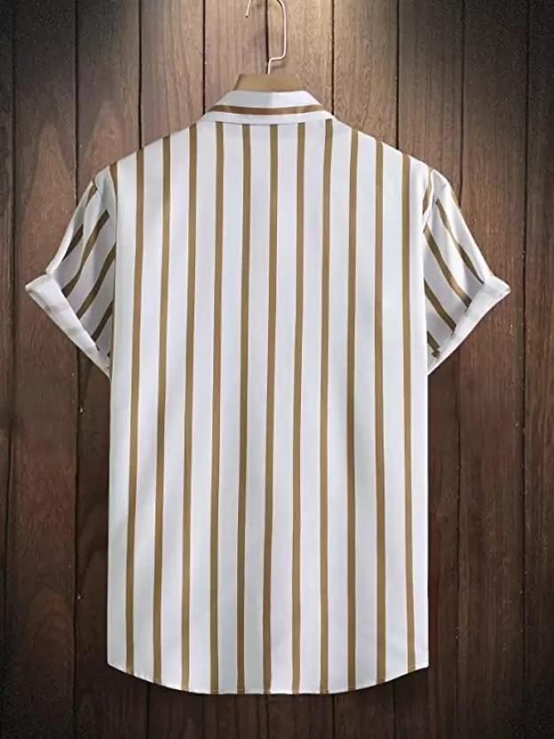 Lycra Blend Stripes Half Sleeves Regular Fit Mens Casual Shirt