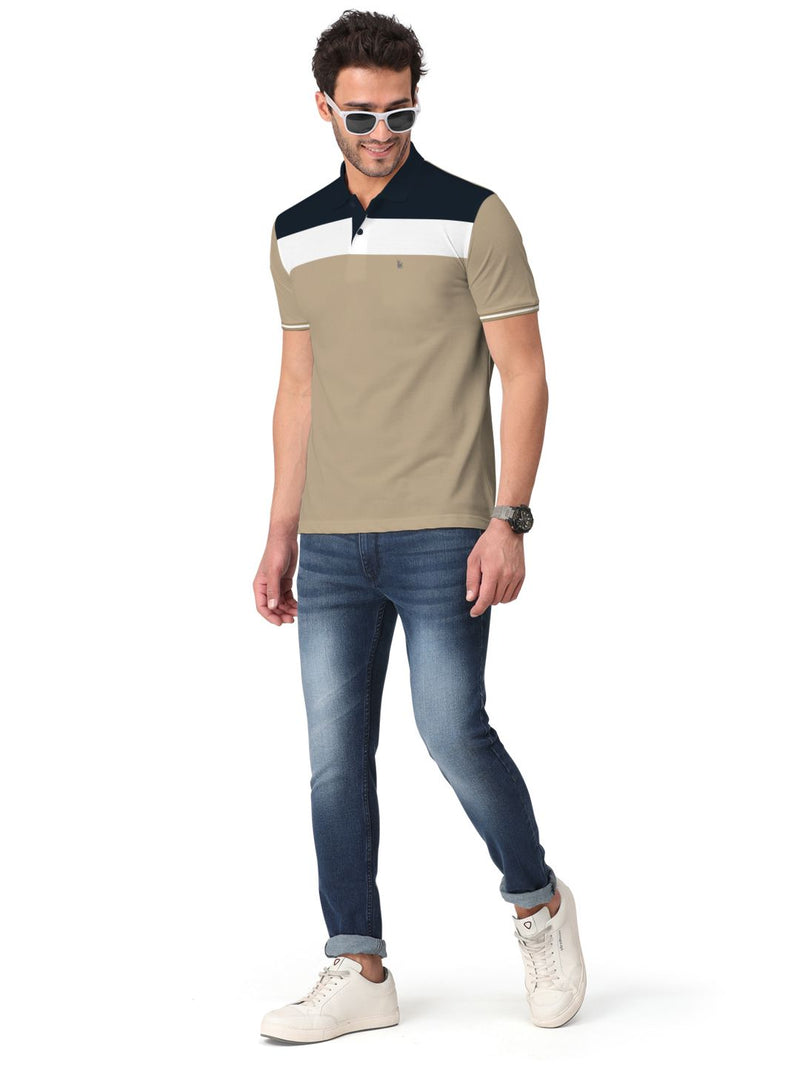 Bullmer Cotton Blend Color Block Half Sleeves Regular Fit Poly Neck T-shirt (plus Size)