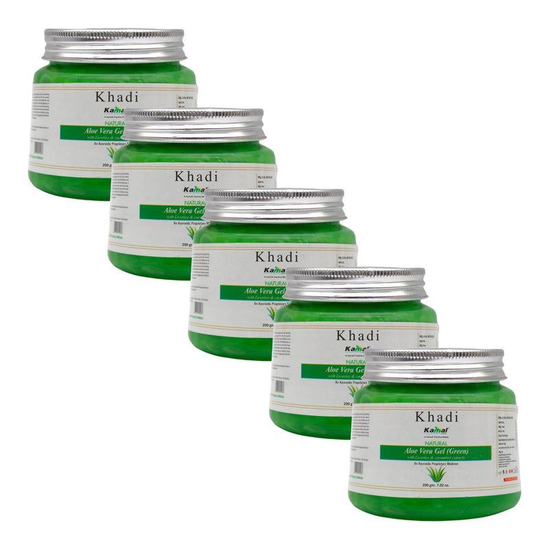 Khadi Kamal Herbal 100 Pure Natural & Organic Aloe vera Gel Green For Men And Women For Glowing Skin 200gm Pack of 5