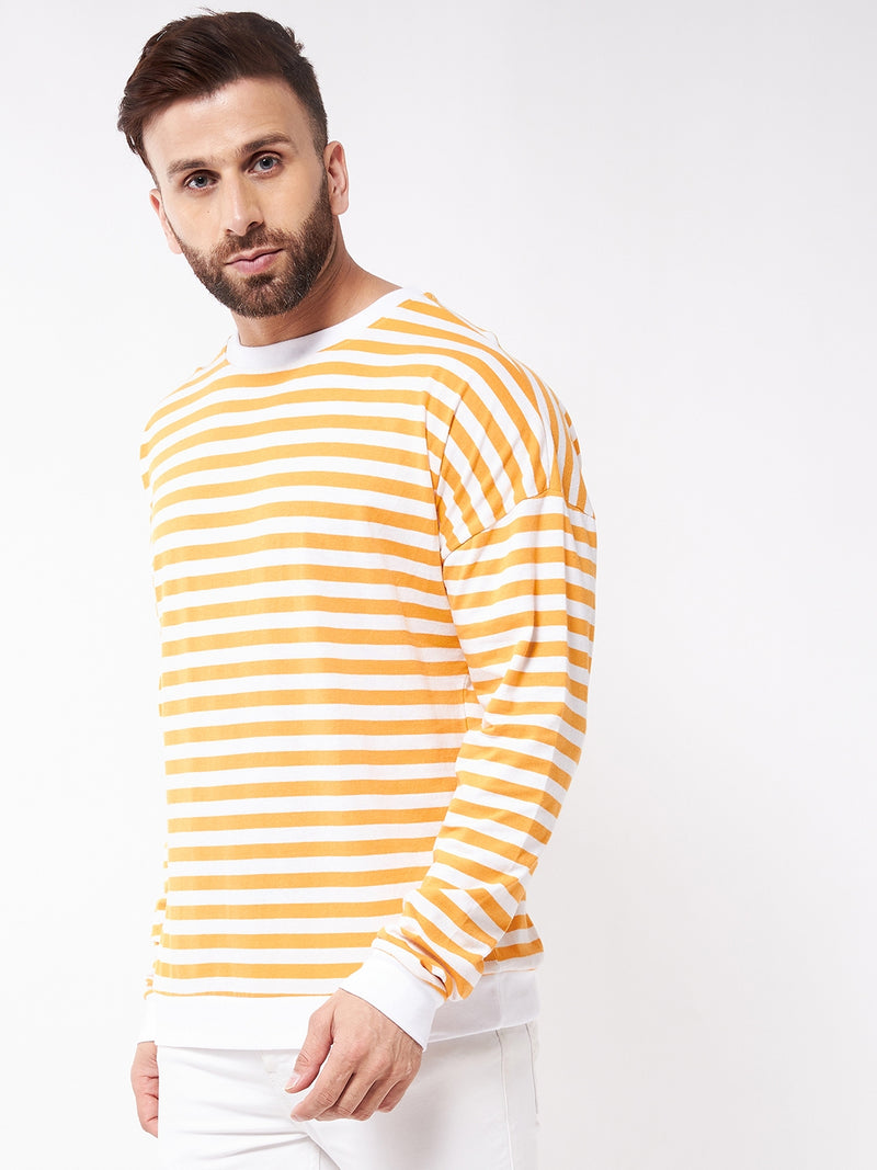 Cotton Blend Stripes Regular Fit Full Sleeves Men's Tshirt