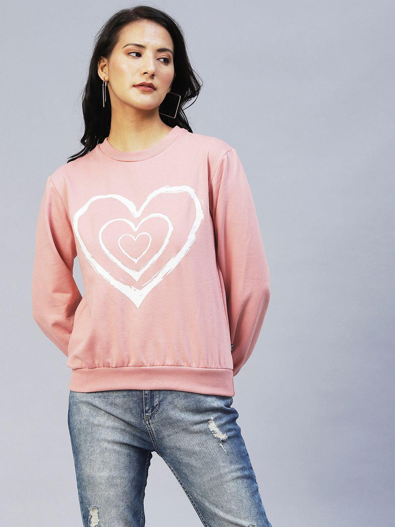 Rigo Women's Fleece Peach Heart Print Peasant Sleeve Fleece Sweatshirt