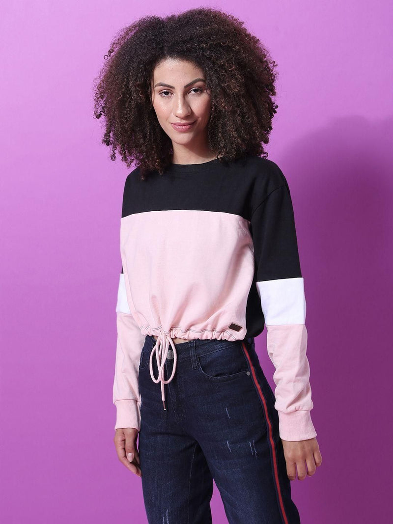 Women's  Cotton Multicolor Color Block Sweatshirt