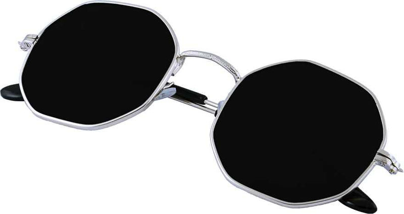 Unisex Black Silver Round Sunglass