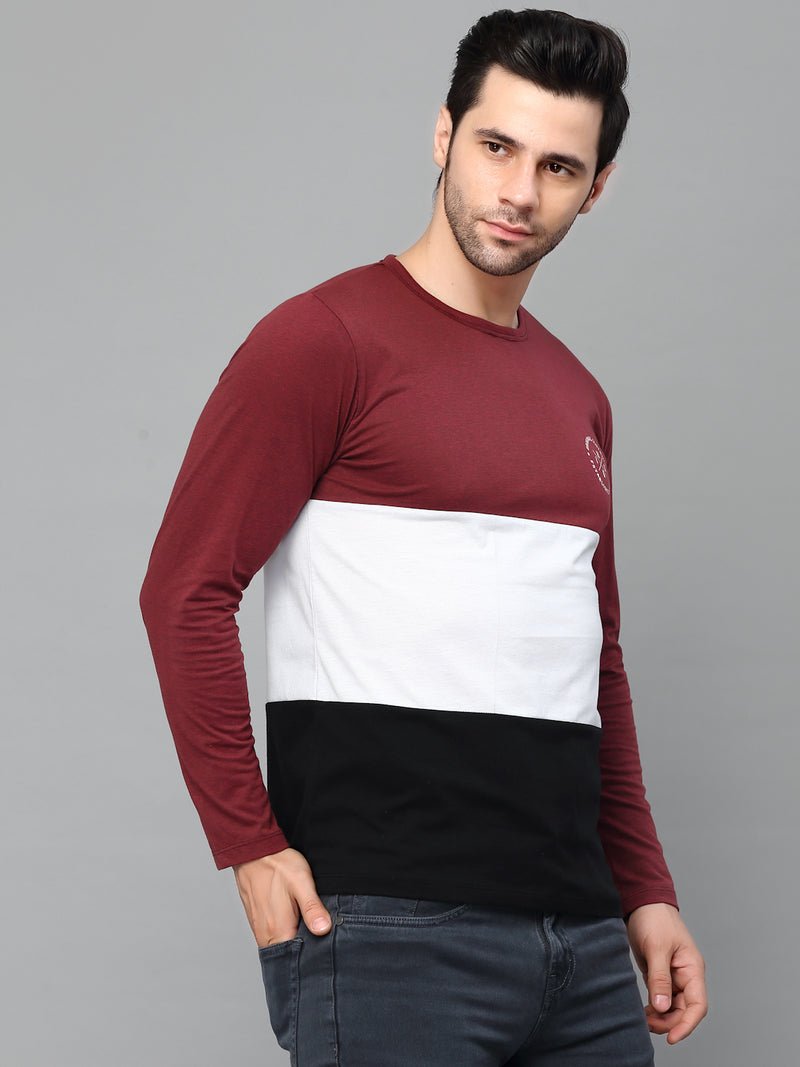 Mens Color Block Round Neck Full Sleeve T-Shirt