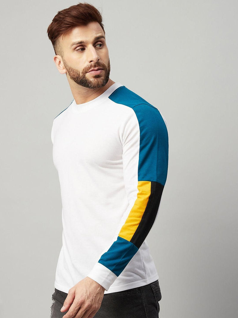 Cotton Blend Color Block Full Sleeves Mens Round Neck T-Shirt