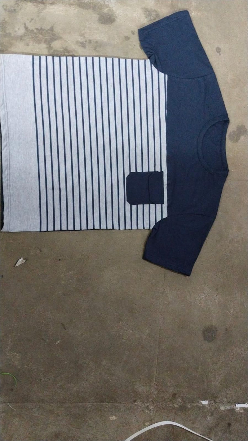 Cotton Stripes Half Sleeves Mens Round Neck T-shirt