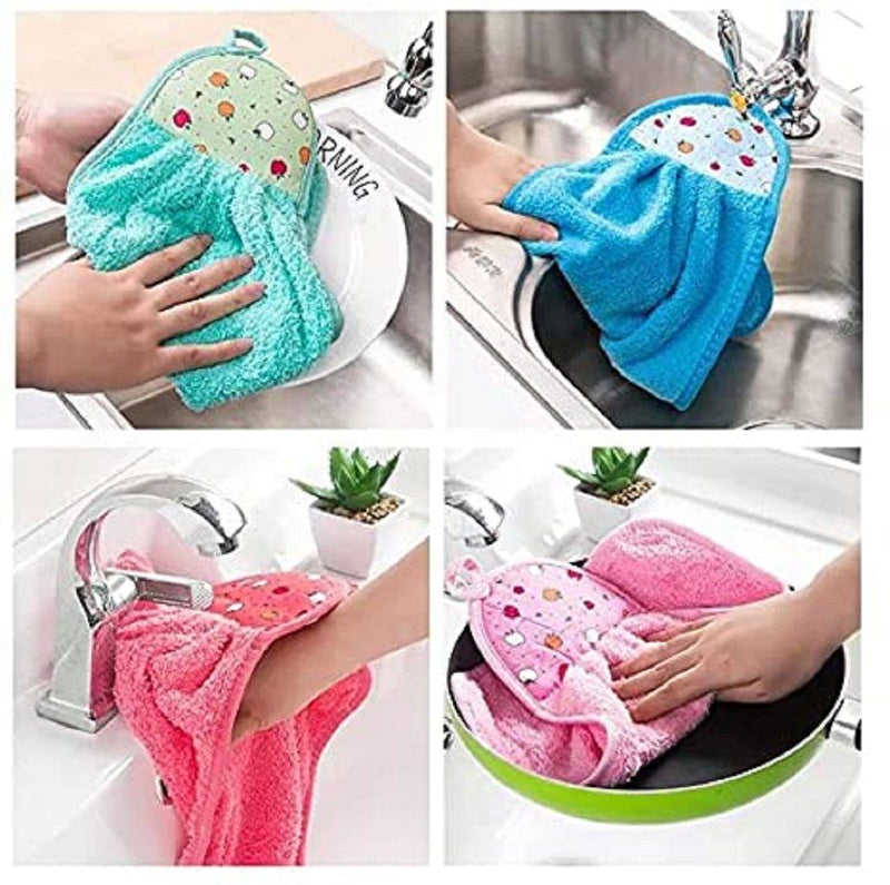 Microfiber Wash Basin Hanging Hand Kitchen Towel Napkin With Ties (multi Color)3pc