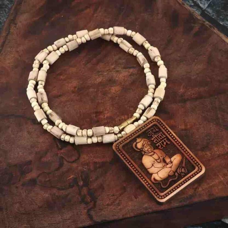 Tulsi Kanthi Mala With Hanuman Pendant for Men Wood Locket Set