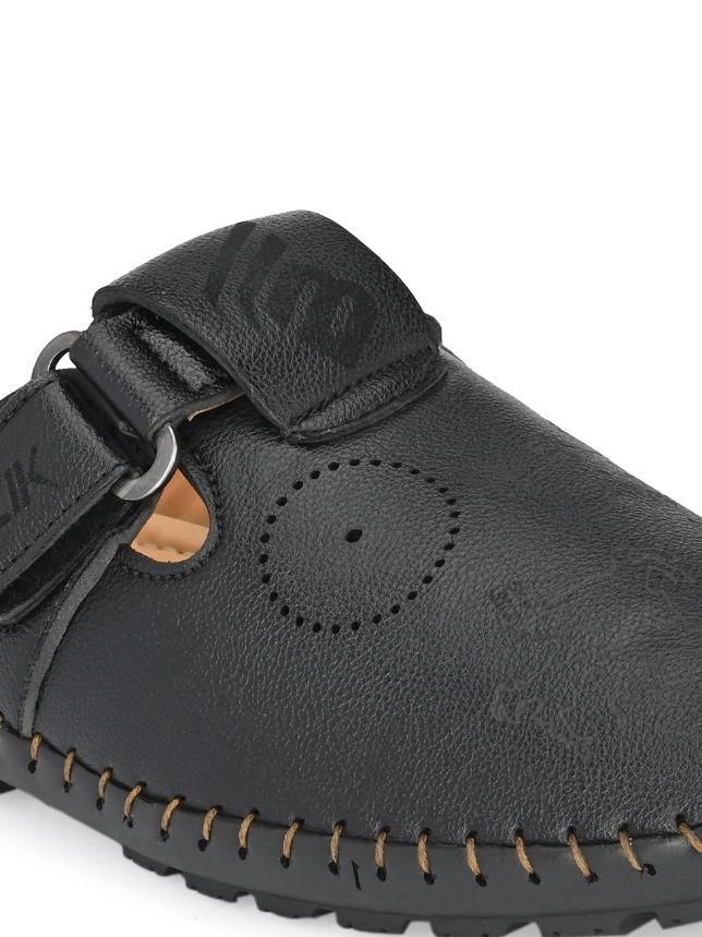 Bucik Men's Black Synthetic Leather Slip-On Casual Sandal