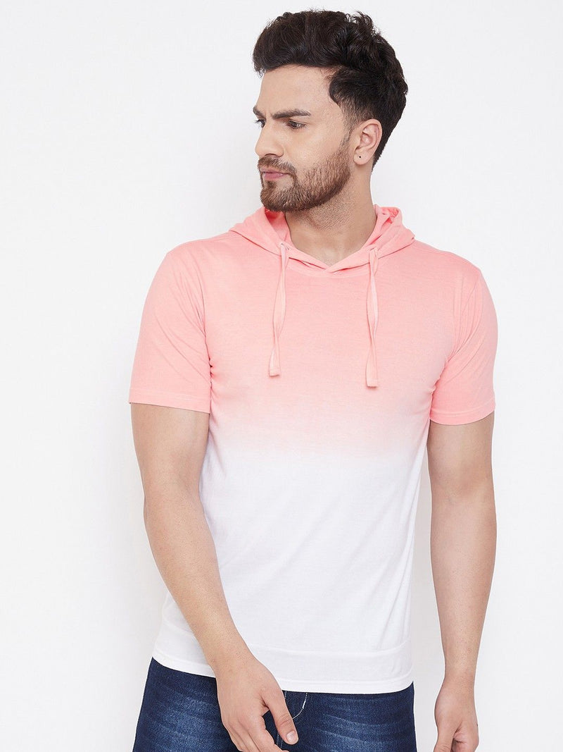 Cotton Jersey Color block Half Sleeves Mens Hooded Neck T-Shirt