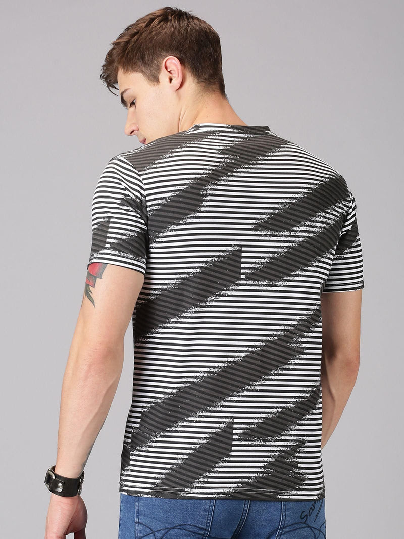 UrGear Cotton Stripes Half Sleeves Round Neck Mens T-Shirt