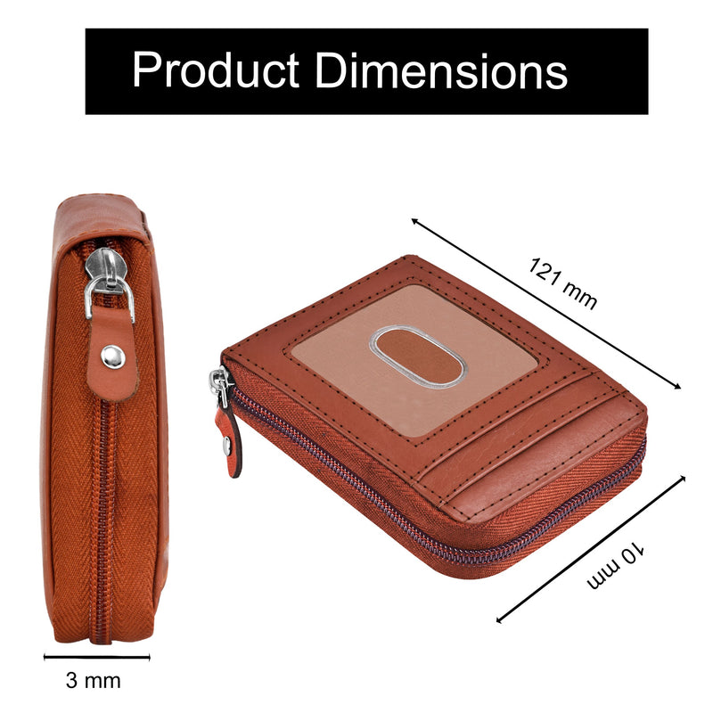 Lorenz Genuine Leather 9 Slot Vertical Credit Debit Card Holder Money Wallet Zipper Coin Purse For Men Women - Tan Bi-fold Wallet