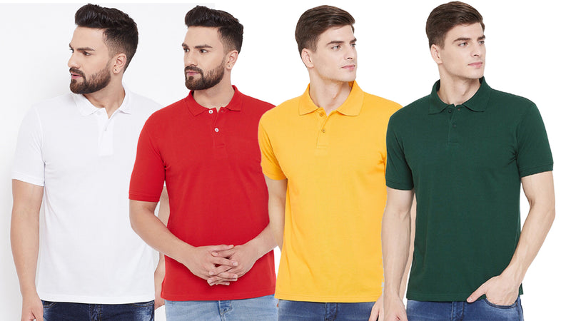 Cotton Blend Solid Half Sleeves Mens Polo Neck T-Shirt (Pack of 4)