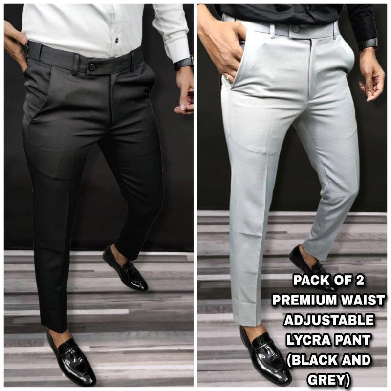 Mens Lycra Blend Solid Slim Fit Formal Trouser Pack of 2