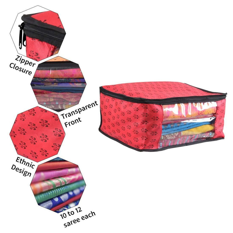 Saree Cover - Printed Non Woven Saree Cover with Transparent Window (Set of 3)