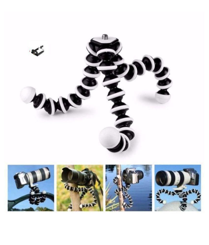 6-inch Mini Gorilla Tripod/Monopod 360 Degree Rotation with Octopus Legs and Hook (Black & White)