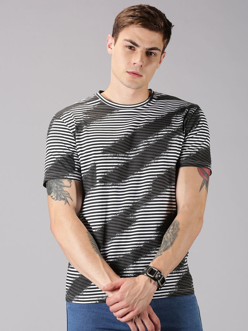 UrGear Cotton Stripes Half Sleeves Round Neck Mens T-Shirt