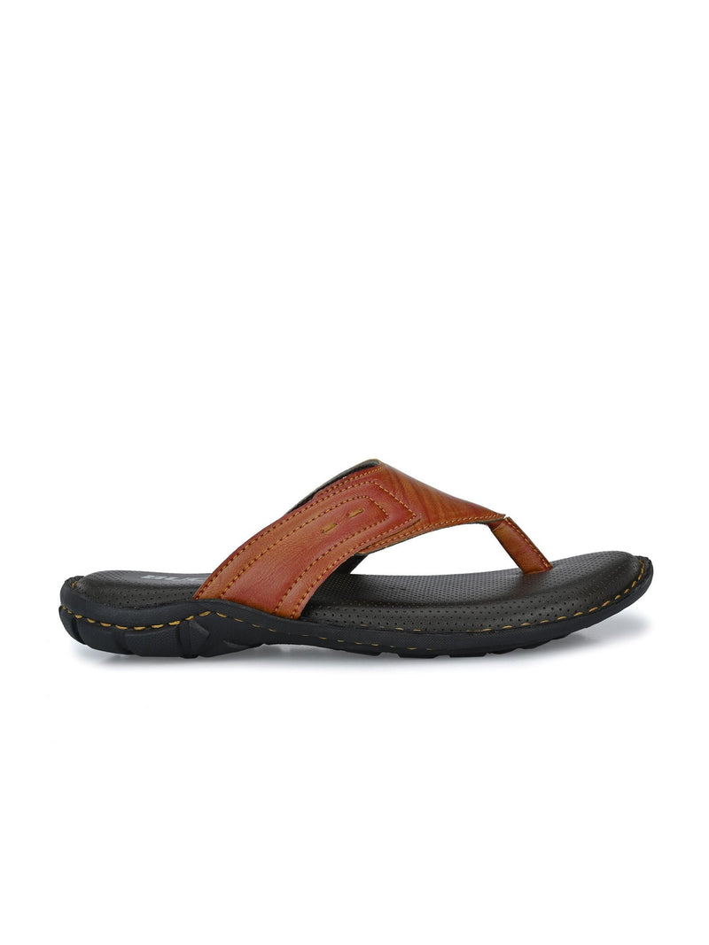 BUCIK Men's Tan Synthetic Leather Slip-On Casual Slipper/Flip Flop