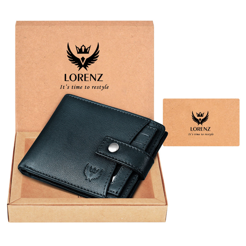 Lorenz Bi-fold Navy Blue Rfid Blocking Leather Wallet For Men With External Card Holder & Coin Pocket Feature