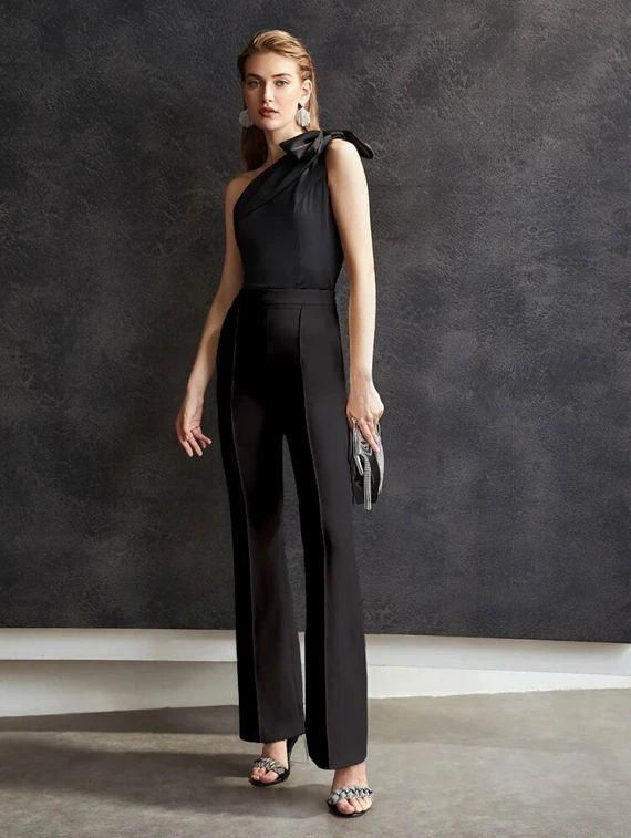 Elegant Black Lycra Solid Trousers For Women