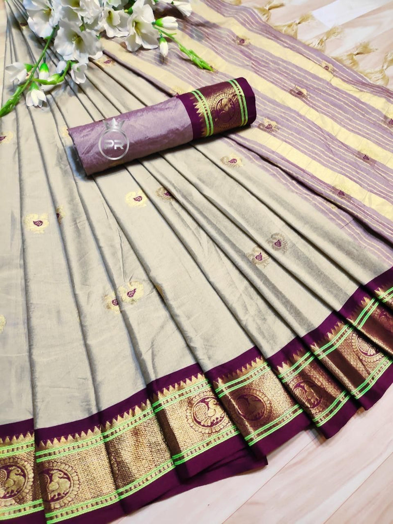 New Weaving Cotton Silk Saree With Tassels