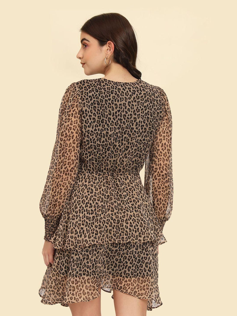 TRENDARREST Animal Print Overlap Dress