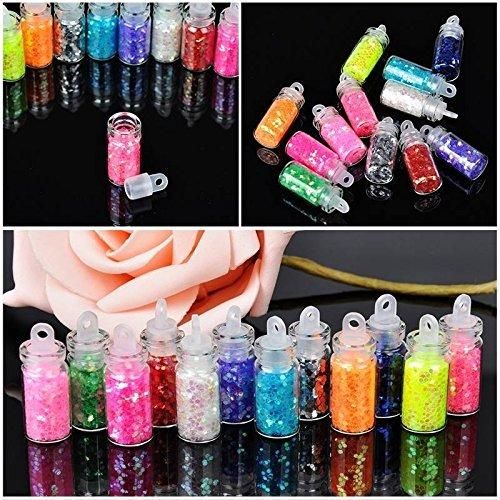 48 Bottles 3d Nail Art Glitter Rihnestones Sequins Dust Powder Set & 5 Pcs Double Sided Nail Dotting Tool Pen