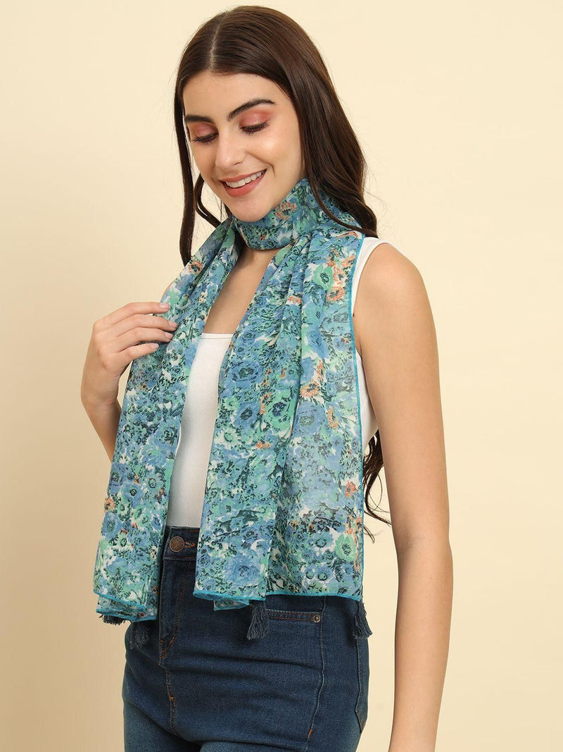 TRENDARREST Green Floral Printed Scarf