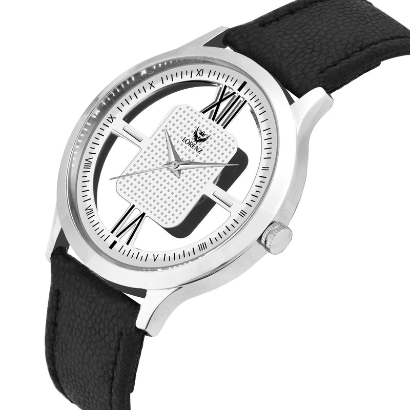 Lorenz Black Leather Strap & Transparent Stylish White Dial Analogue Watch For Men