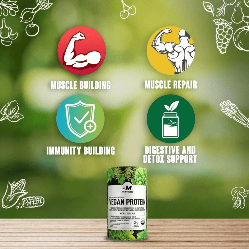 Bigmuscles Nutrition Vegan Protein | Organic Plant Based Protein | Original Flavor | 26g Protein, 0g Sugar | Non-Dairy, Lactose Free, Gluten-Free, Soy Free - Mall2Mart