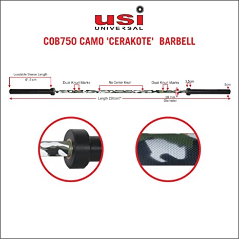 Usi Camo 'cerakote' Barbell Cob750 Weight Lifting Bar