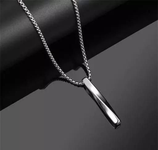 Damla New Fashion Spiral Bar Pendant Necklace Men Silver Color Classic Stainless Steel Box Chain Necklace For Men Jewelry Gift
