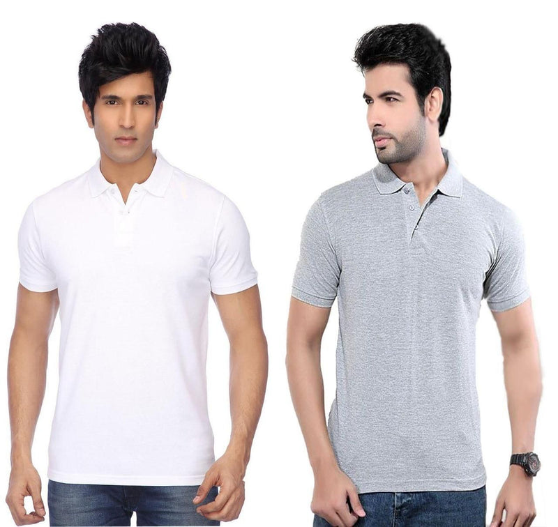 Cotton Blend Solid Half Sleeves Mens Polo Neck T-Shirt (Pack of 2)