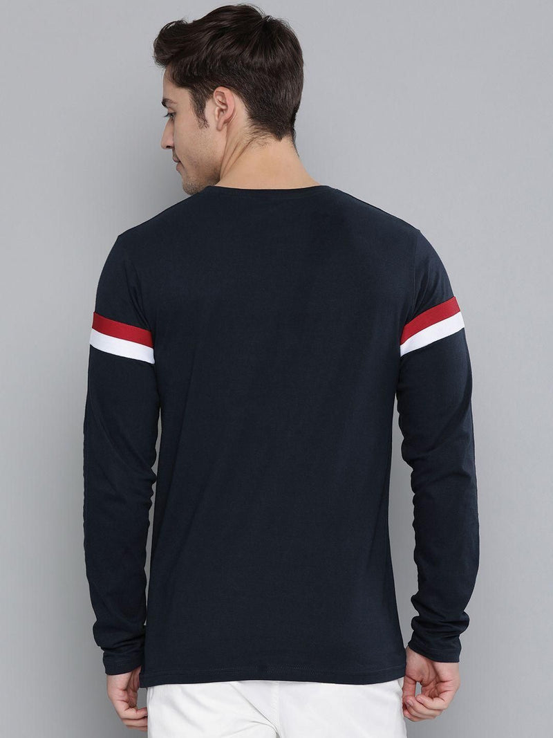 Cotton Solid With Striped Full Sleeves T-Shirt