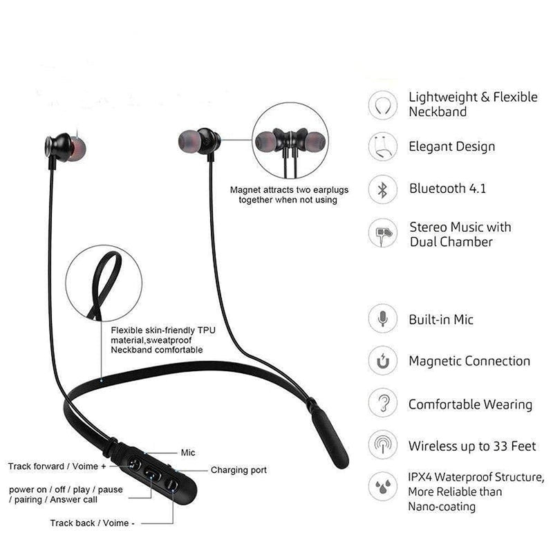 Wireless Bluetooth In Ear Neckband With Mic (multicolor) With Foldable Mobile Stand