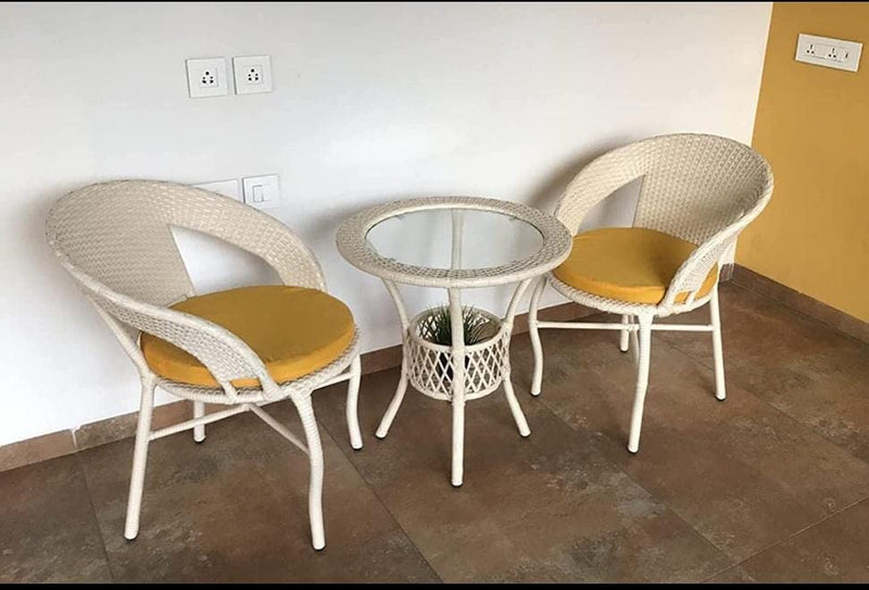 AAKARSHAK India 2+1 Outdoor Indoor Patio Furniture Sets Rattan Chair Patio Set Conversation Set Poolside Lawn Chairs Swingarea Balcony .Outdoor Garden Furniture Chair with Cushion (Cream & Yellow)