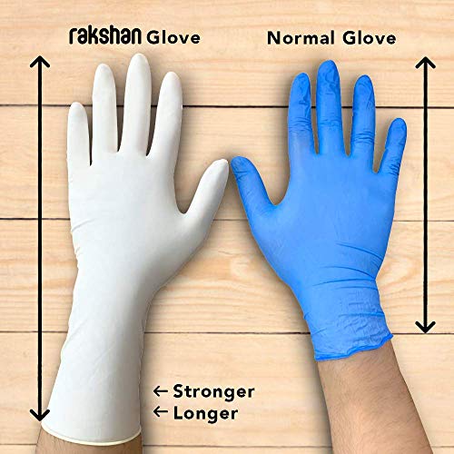 Rakshan ELS Gloves Extra Long, Strong 300mm/9.5g Natural Latex, All-Purpose, Powder-Free - Pack of 50 pieces (Large)